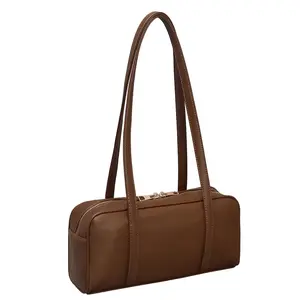 Minimalist PU Leather Baguette Shoulder Bag - Rectangular Tote with Zipper | Smooth Texture, Spacious Main Compartment | Modern Minimalist, Elegant Daily Aesthetic for Casual Outings, Office, Shopping, Evening Carry