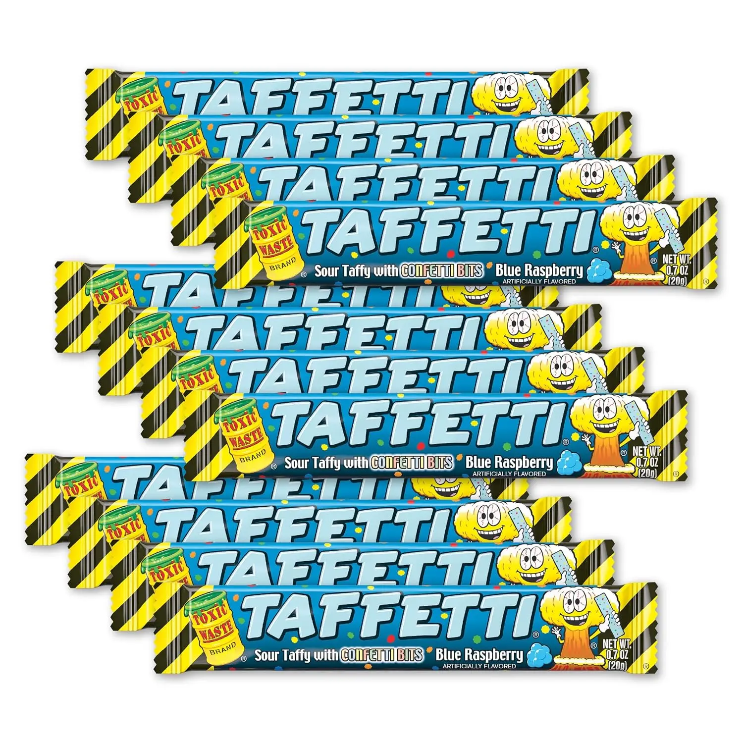 TOXIC WASTE - TAFFETTI - Blue Raspberry Sour Taffy with Crunchy Confetti Bits - Extreme Sour Chewy Candy - Novelty Fun Snack for Kids & Adults - 2.5 oz - 12 Pack