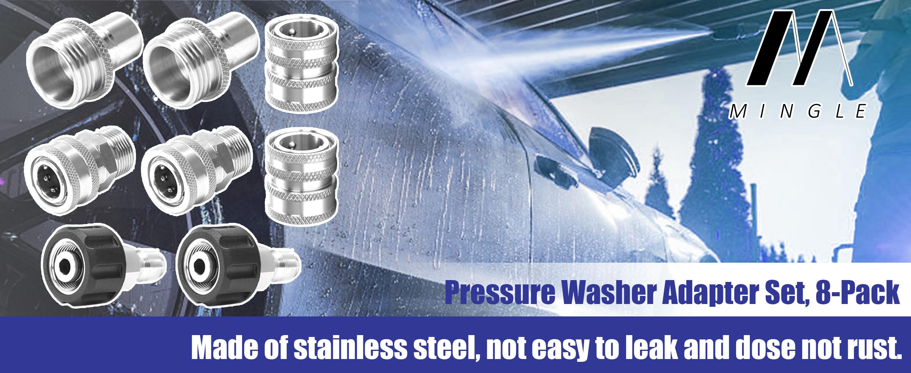 M MINGLE Ultimate Pressure Washer Adapter Set, Stainless Steel Universal Fittings, M22 Swivel to 3/8 Inch Quick Connect, 3/4 Inch to Quick Release, 8-Pack, ChristmasGift