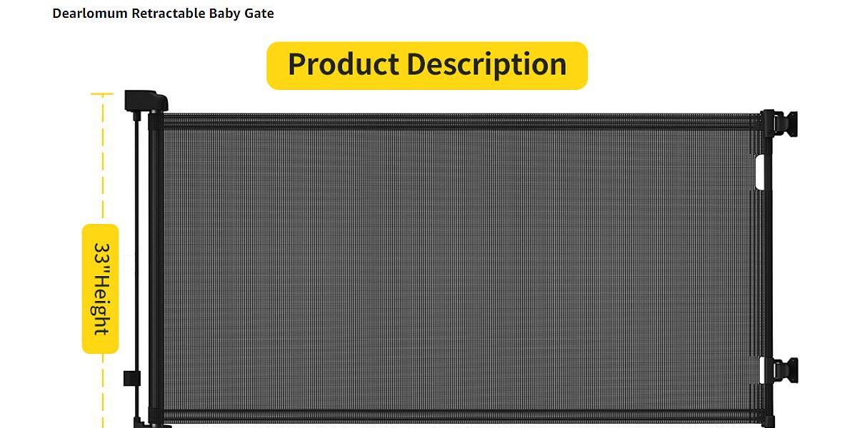 Dearlomum Retractable Baby Gate 33.1" Tall with Mesh Design Extends to 55"/71"/118"/168"/197" Wide for Doorways Stairs & Hallways White Safety Fences Guardrail Gift for Infant Newborn
