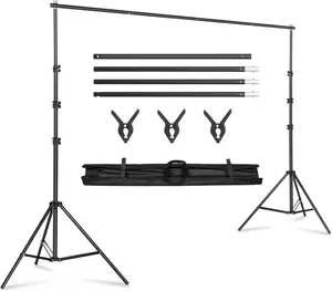 VINGLI Backdrop Support Stand 6.4x10FT Photo Backdrop Stand Adjustable Photography Studio Background Support System Kit with Carrying Bag and 3 Clamps for Photo Video Shooting, Wedding, Party