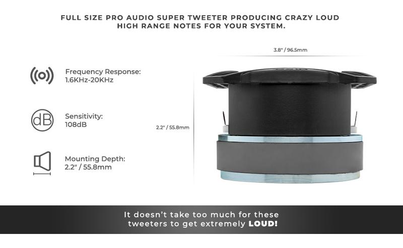 3.8" Super Bullet Tweeter | 250W RMS 1.5" Titanium 8-Ohm Vc