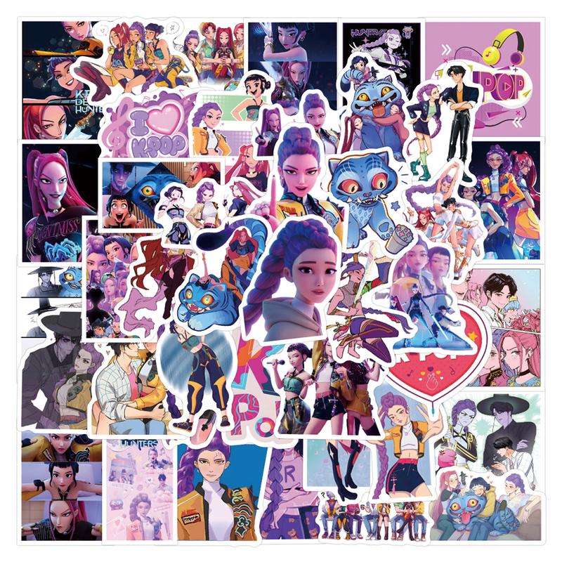 56PCS Demon Movie Hunters Stickers for Water Bottle Laptop, Korean Idol Cool Sticker Waterproof Vinyl Decal for Teen Kids Adult Skateboard Phone Guitar Travel Case Bike Party Decor