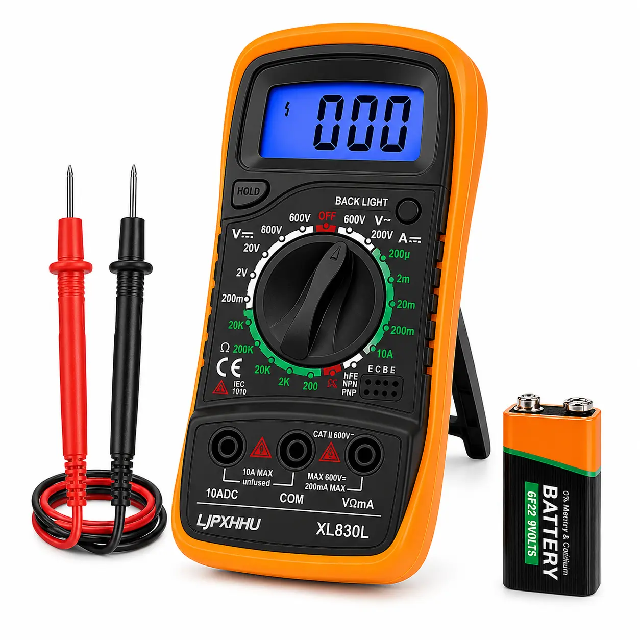 2000-Count Digital Multimeter, Electrical Test Tool with Leads, Backlight LCD Display for DC/AC Voltage-Current, Resistance, Diodes, Continuity Testing (Battery Voltage Tester)