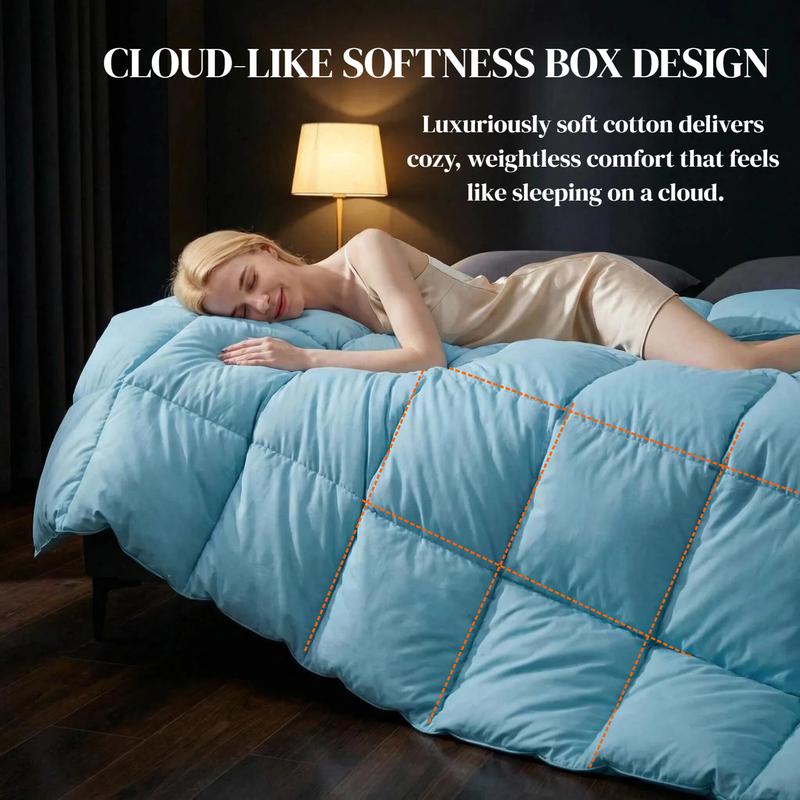 Goose Feather Down Comforters King Size, 100% Cotton Extra Fluffy White Duvet Insert, All Season Hotel Luxury Bedding Comforters, 8 Corner Luxury Goose Feather Down Fiber Comforter Queen Size, 100% Cotton  Duvet Queen, Medium Warmth Bedding Comforter