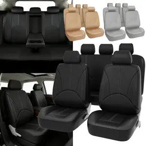 Car Seat Covers PU Leather, Full Set Front + Rear Cushion Breathable Non-Slip Easy Installation Protector Pad Mat, 5 Seats Covers / 2 Front Seats Covers, Universal Fits for 4 Door 2 Row 5 Seats Car Sedan Interior Decoration Accessories