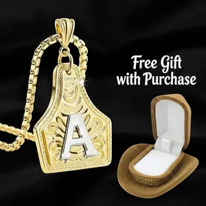 Mother's Day gift Valentine's Day Gift  14K Gold Plated Embossed Relief 26-Letter Double-Color Tag Necklace in Cowboy Hat Gift Box - Holiday Gift, Couple Style, Souvenir Jewelry Name Engraved Pendant