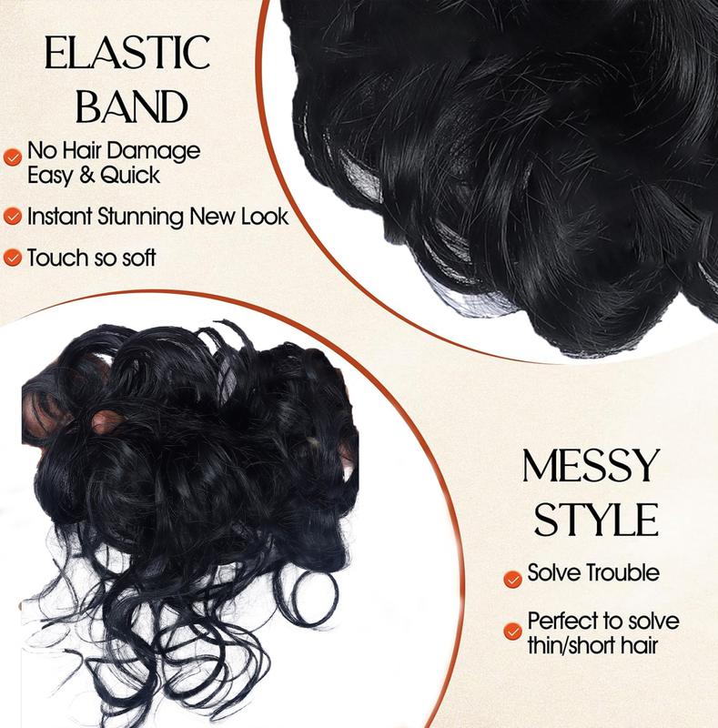 2PCS Large Messy Hair Bun Wavy Curly Scrunchies Synthetic Chignon Ponytail Hair Extensions Thick Updo Hairpieces for Women Girl Party Black