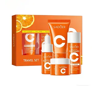 vitamin C skincare travel set for business trips and travel,easy to carry, rich in vitamin C skincare essence, facialcleanser, essential oil, toner, and face cream, perfect as agift for mom and best friends.