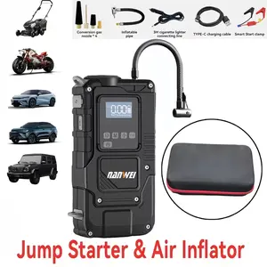 7-in-1 portable car jump starter with 150PSI tire inflator, suitable for 2.64-gallon gasoline or 2.38-gallon diesel engines, features a smart display, LED lighting, and power bank functionality. Automotive Tool Kit Car Jack Kit Car Essentials Vehicle