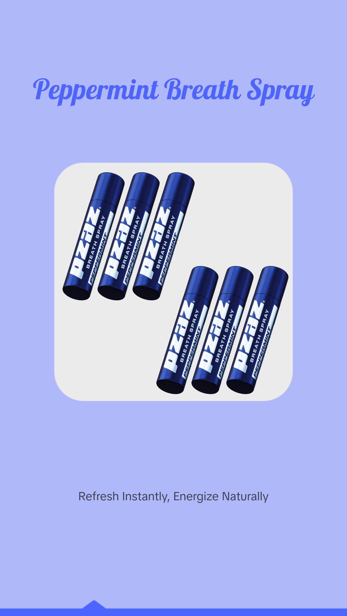 Pzaz Breath Spray- Peppermint 6 pack - Caffeine Microdose - Eliminate Bad Breath