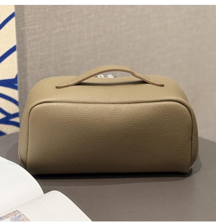 Minimalist High-End Feel First Layer Cowhide Texture Makeup Bag Genuine Leather Travel Portable Toiletry Bag Large Capacity Storage Bag