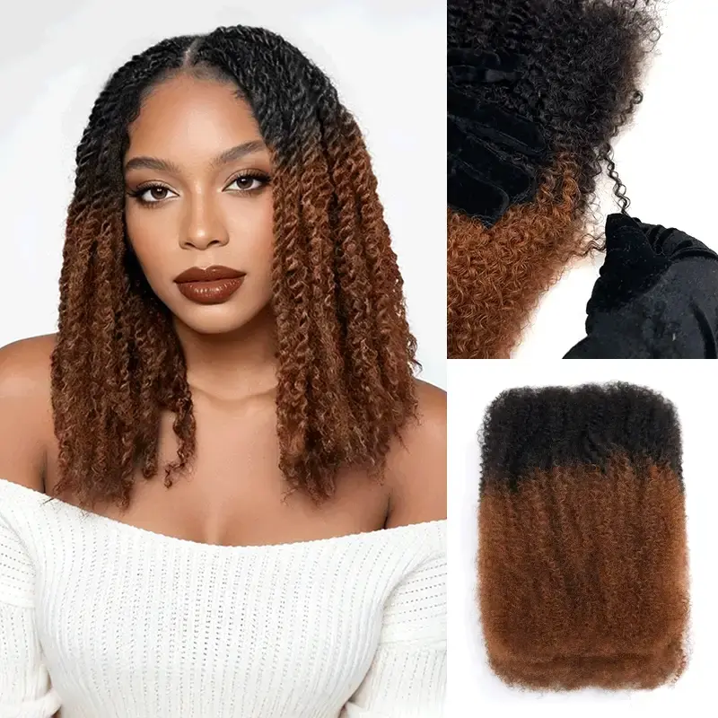 QVR Afro Kinky Bulk Human Hair for Braiding and Twists, Ombre Brown #T1B/30 Braiding Hair Extensions, Bulk Hair Extensions