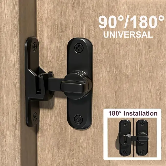 Upgraded Zinc Alloy Barn Door Lock - 90/180 Degree Flip Latch, Stop Every 90°, Corrosion-Resistant, Easy-to-Clean Lock for Garden Sliding Doors, Child Safety & Privacy Protection