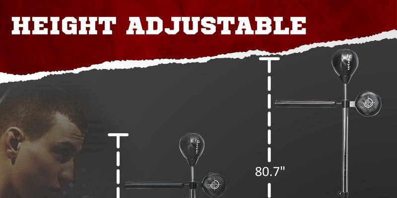 Soozier Free Standing Boxing Bag with Stand, Punching Speed Bag Reaction Bar Challenge with Suction Cups, 64-81in Adjustable Height for Teenagers and Adults, Black