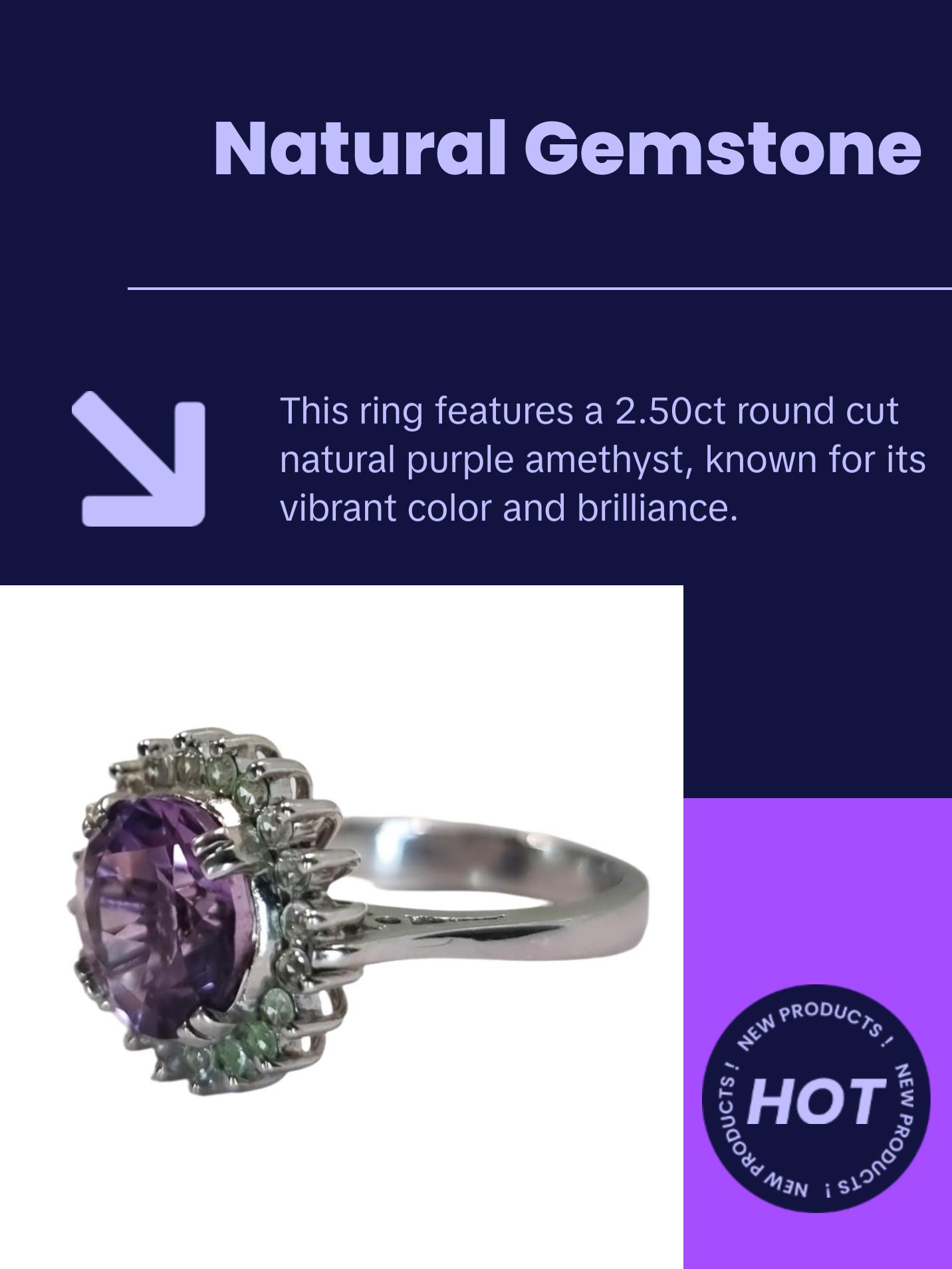 2.50ct Round Cut Purple Amethyst Statement Ring