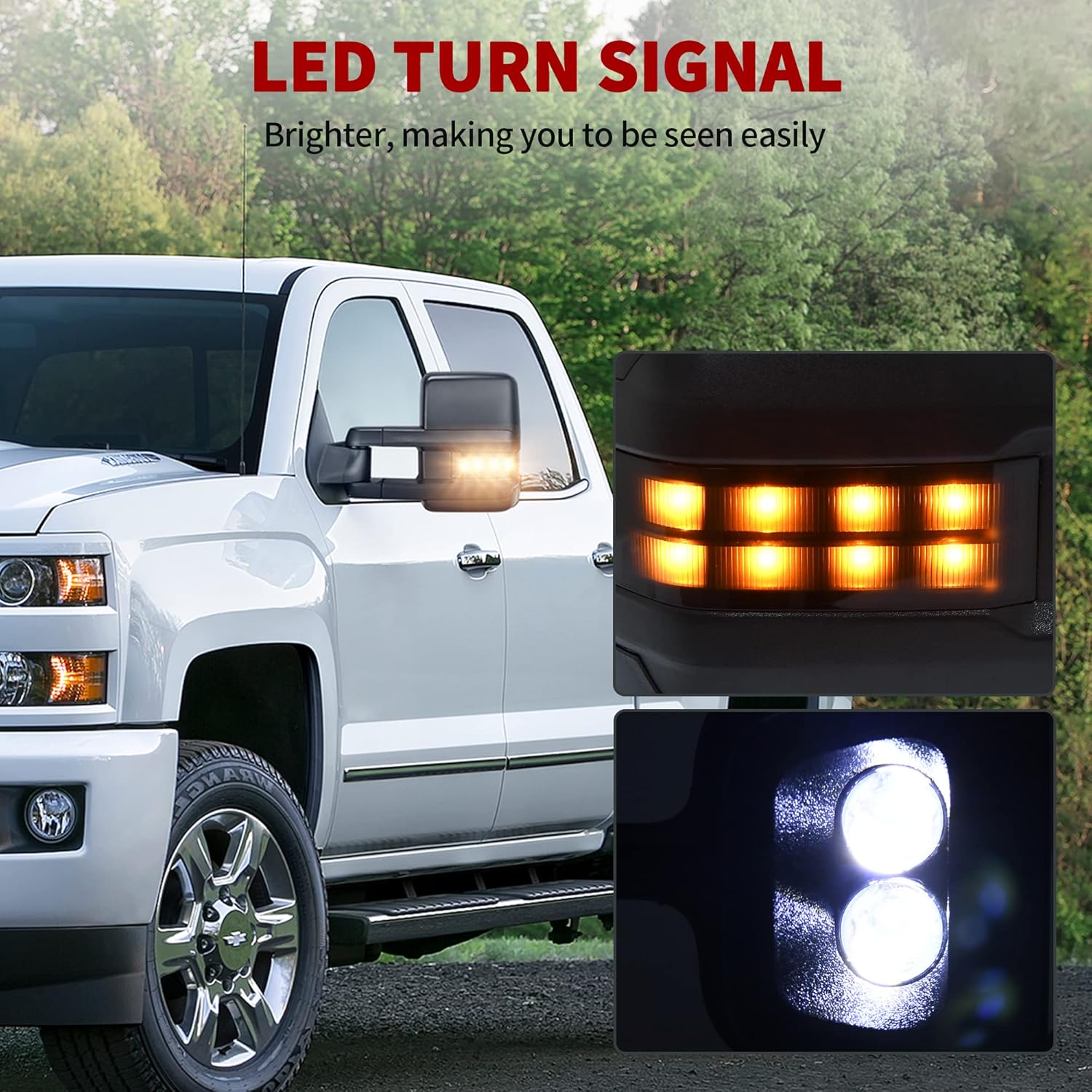 YITAMOTOR Tow Mirrors Compatible with 2014 2015 2016 2017 2018 Silverado Sierra 1500 2500HD 3500HD, Towing Mirrors Side Mirrors with LED Turn Signals Clearance Light Power Heated Folding Telescoping