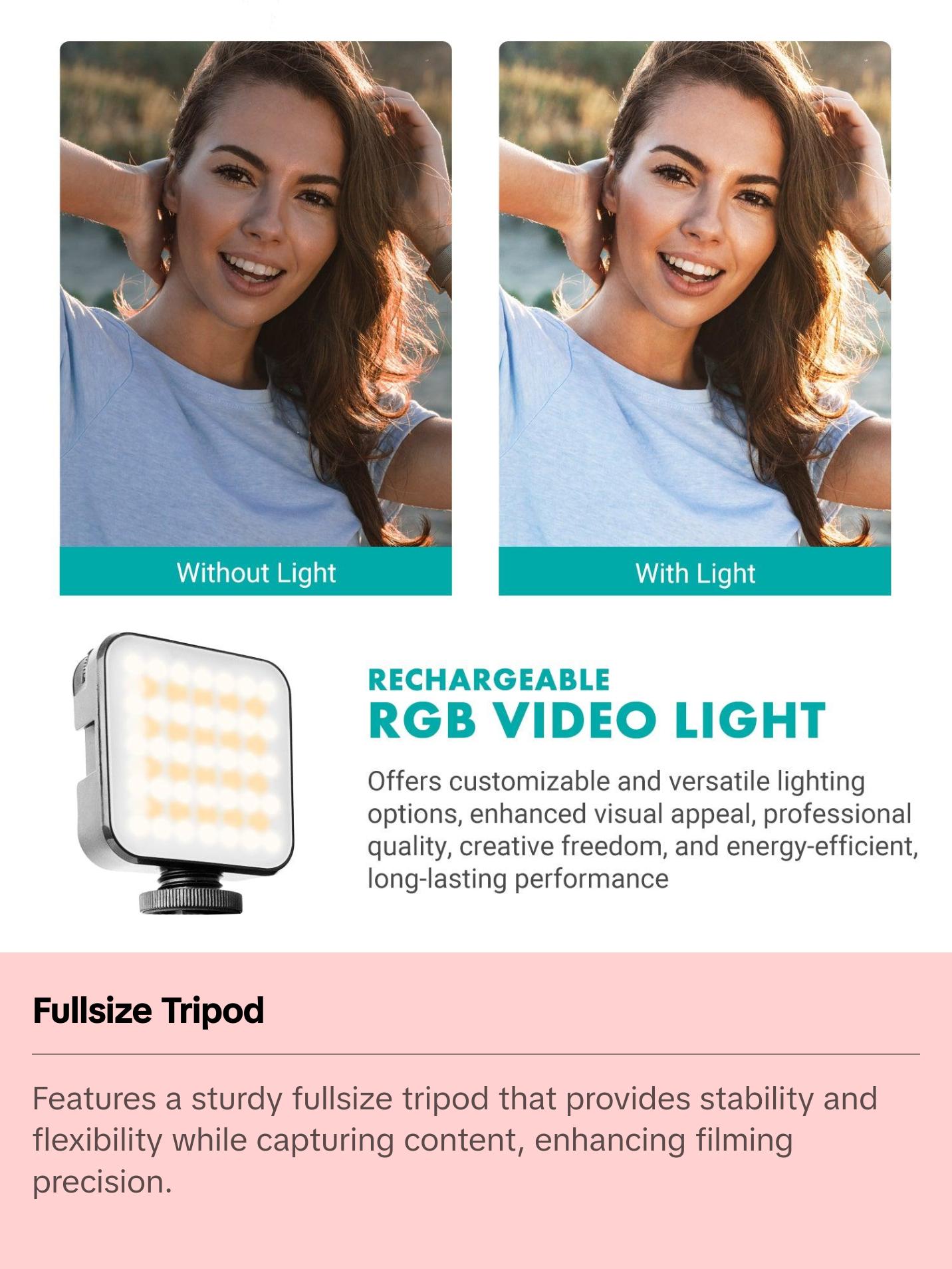 iVlogger-PRO+ MV-T5| Premium Vlogging Kit with Fullsize Tripod | Movo