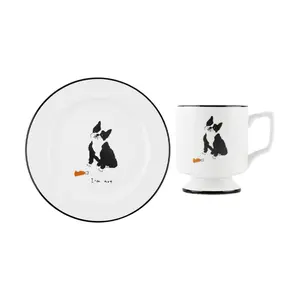 POLAATHOME Korean Mummur French Bulldog Mug and Saucer Set - Cute Ceramic Coffee Cup & Tea Plate Gift for Dog Lovers