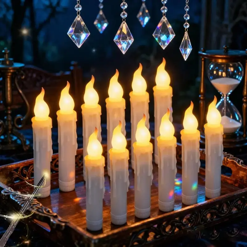Magic Wand Control LED Electronic Candle, Realistic Flickering Flame Fake Candle Battery Operated, Remote Wizard Control Flameless Candle for Home Decor, Halloween Party, Wedding, Festival Atmosphere Decor, Safe for Kids Pets xdv father