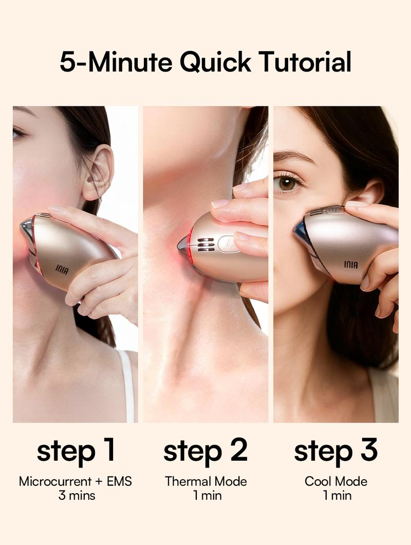 INIA GLACE Microcurrent Lymphatic Drainage Beauty Device | EMS Microcurrent-Activated Deep Drainage with Red & Blue Light, Thermal & Cryo Therapy for Instant De-Puff, Snatched Lift, Face & Neck Sculpting, Best Valentine's Day Gift for Her