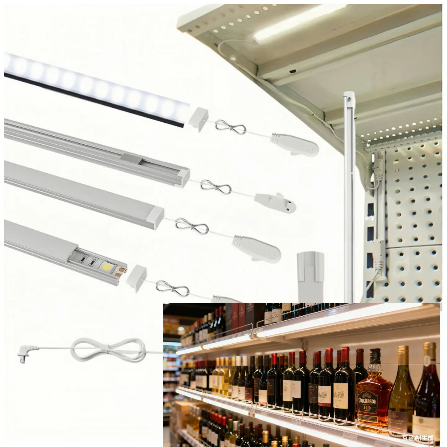 TITATEC Gondola Shelving Lights kit Includes 4 Pack 6000K Pure White 48" Light Bars, LED Driver and Accessories Suits for Super Market Retail Display Shelves via Magnets to fit Under Shelf