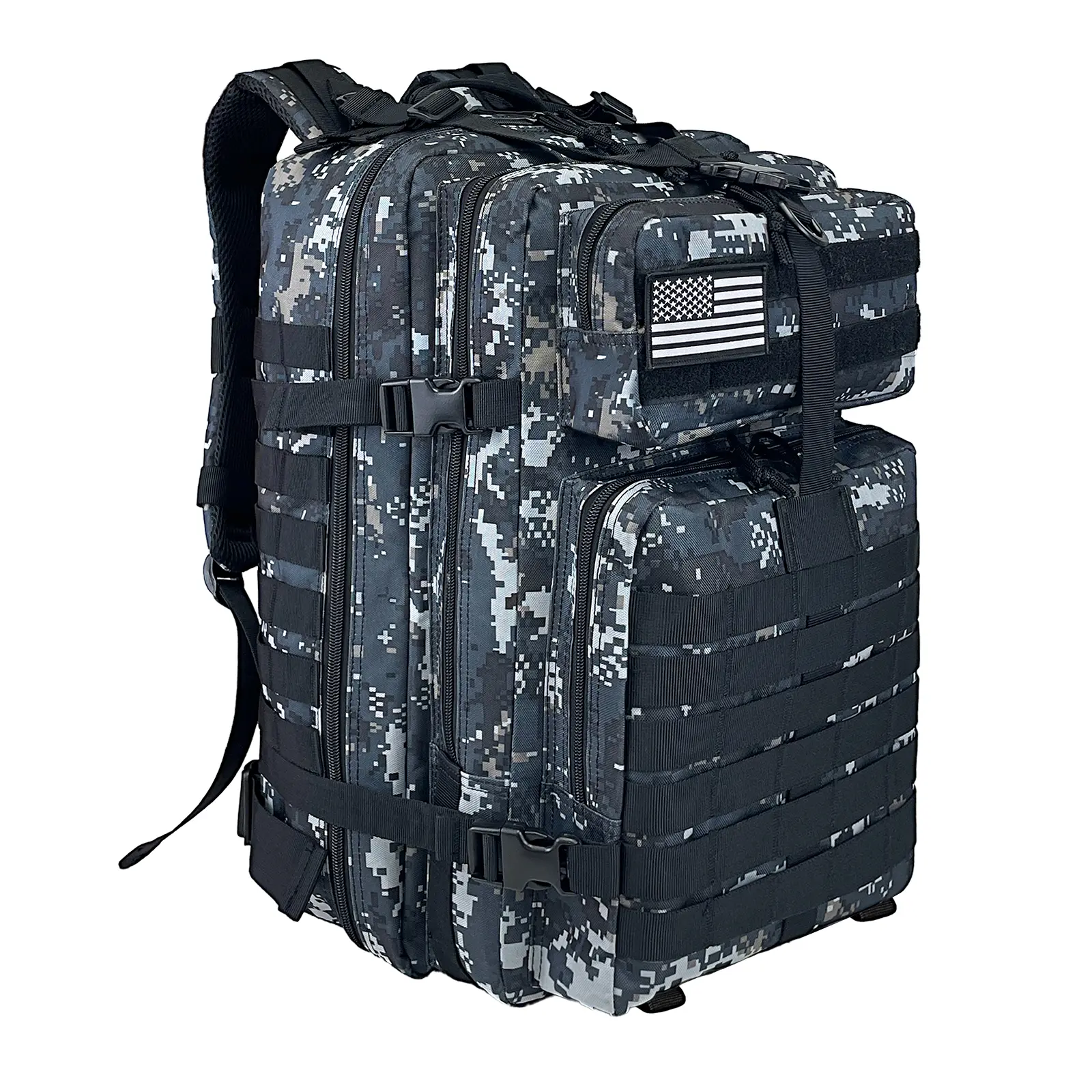 Wolt 45L Lightweight Waterproof Tactical Rucksack - Unisex Army-Style Functional Backpack with MOLLE, EDC, Laptop Sleeve, Lace for Camping Enthusiasts, Hiking Backpacks, Hiking / Light Outdoor, Army Camo, Functional Backpacks