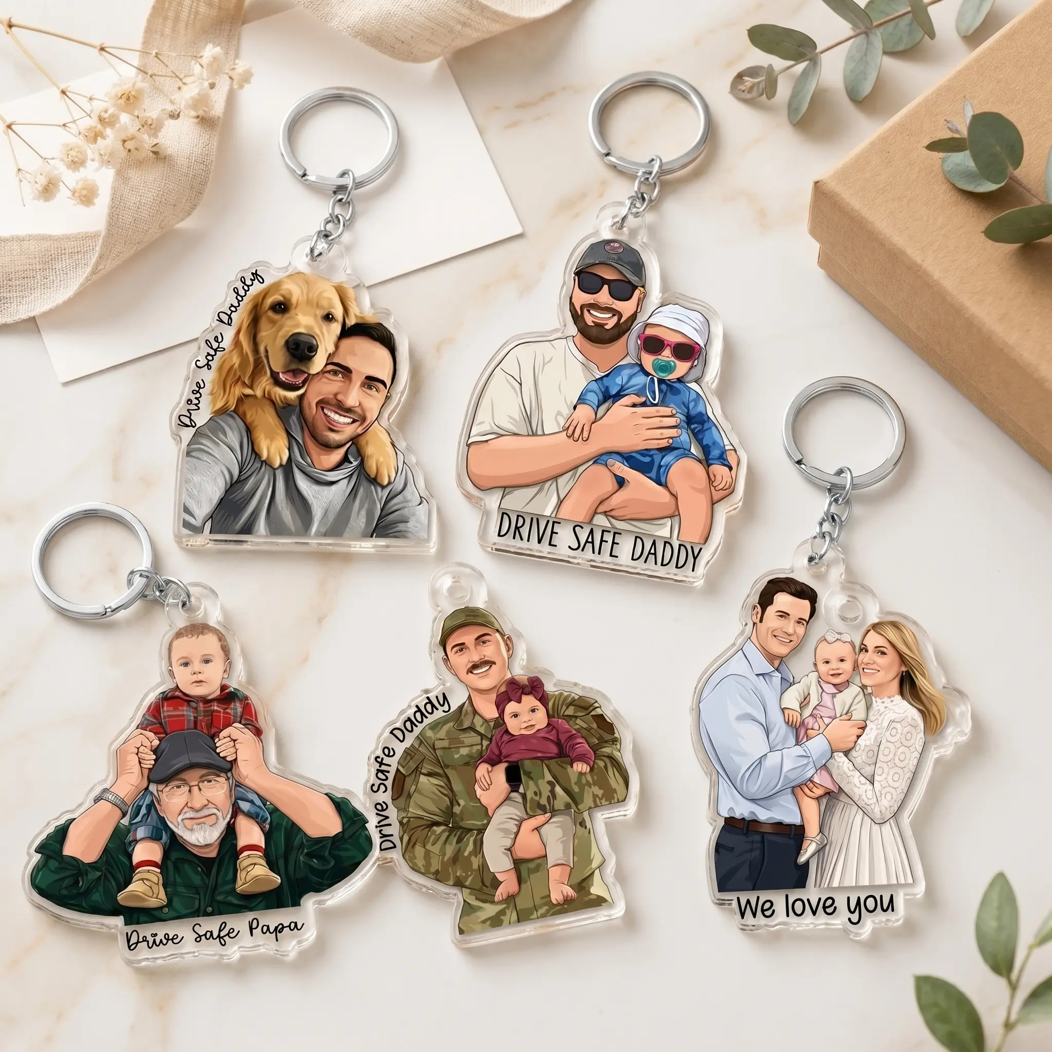Personalized Custom Photo Gift, Acrylic Ornament, Car Visor Clip, Magnet or Keychain, Custom Portrait Keepsake, Father's Day Gift for Dad Husband