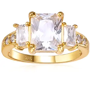 Starlette Ring Gretchen in Gold | 3 Carat Emerald Cut Center Stone | Plated in Gold | Simulated Diamond Engagement Ring