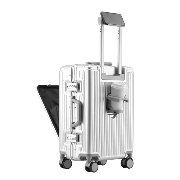 Aivens 20-Inch Airline Approved Carry On Luggage - Aluminum Frame, Zipperless PC Shell, Front-Opening Suitcase with Organizer, Front Pocket, Cup Holder, Spinner Wheels, TSA Lock