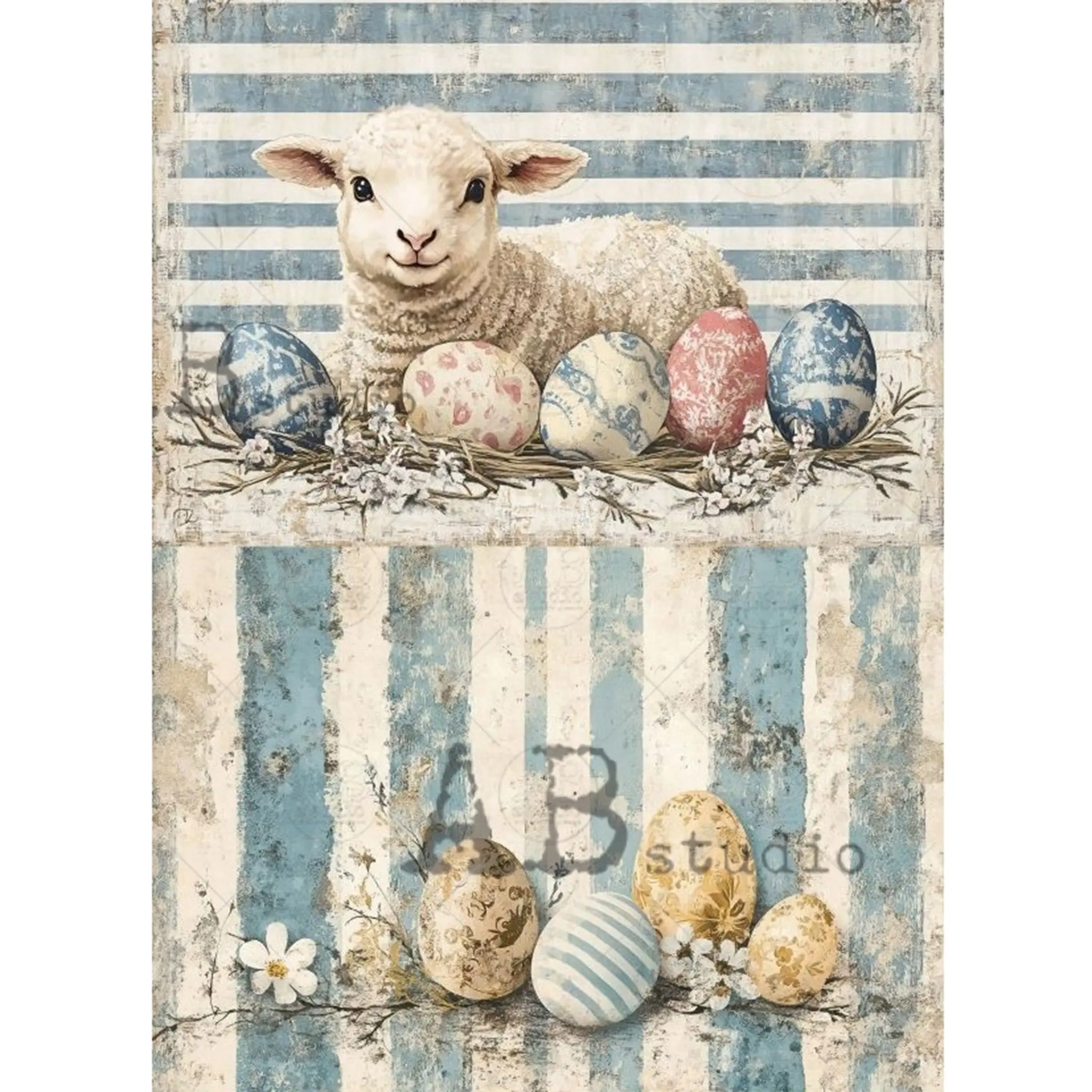 Milky Valley - Easter Lambs & Eggs Decoupage Paper (A4 Size)