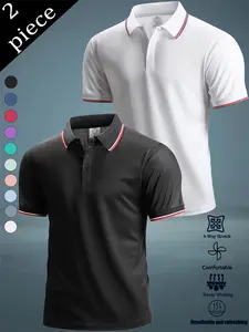 Men’s striped polo shirt set, new two-piece design featuring moisture-wicking fabric and a lightweight, breathable, soft four-way stretch material, suitable for holiday gatherings, office days, weekend sports, and everyday casual wear.