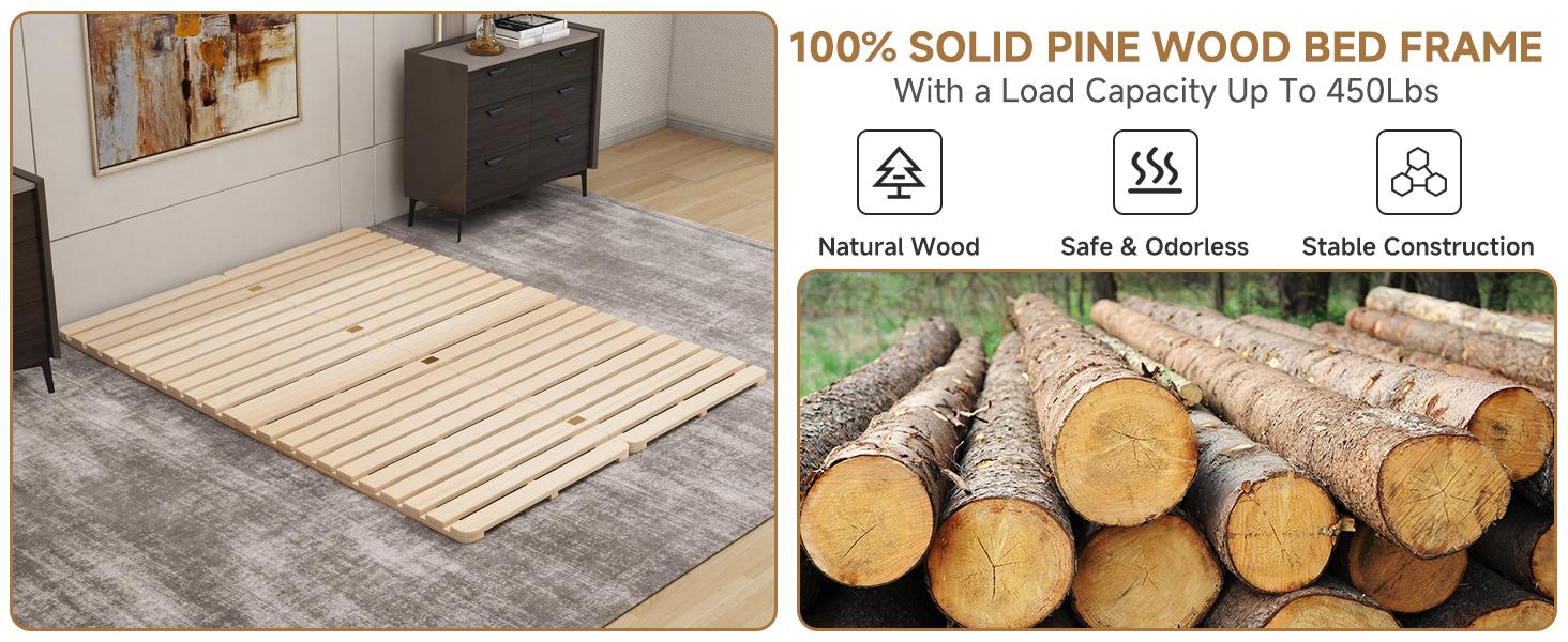 Lilypelle Foldable Solid Pine Wood Tatami Bed Frame, Japanese Tatami Bed Frame Slatted Bed, Beds Plate for Japanese Floor Futon Mattress, Guest Tatami Mat Floor Sleep Bedding