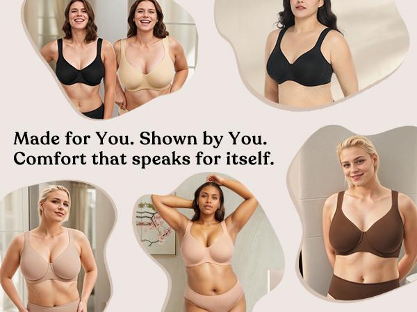 HSIA Joan Comfortzone Plus Size Soft Unlined T-Shirt Full Coverage Unpadded Underwire Minimizer Bra Everyday Bra Womenswear