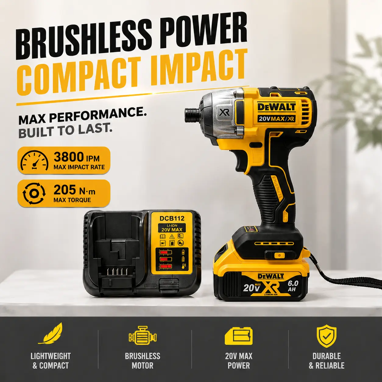 DeWalt DCF887 20V Brushless Impact Driver, 205Nm Torque, 3250RPM, 1/4" Cordless Electric Screwdriver with LED Lights for Industrial Users & Heavy-Duty Tasks