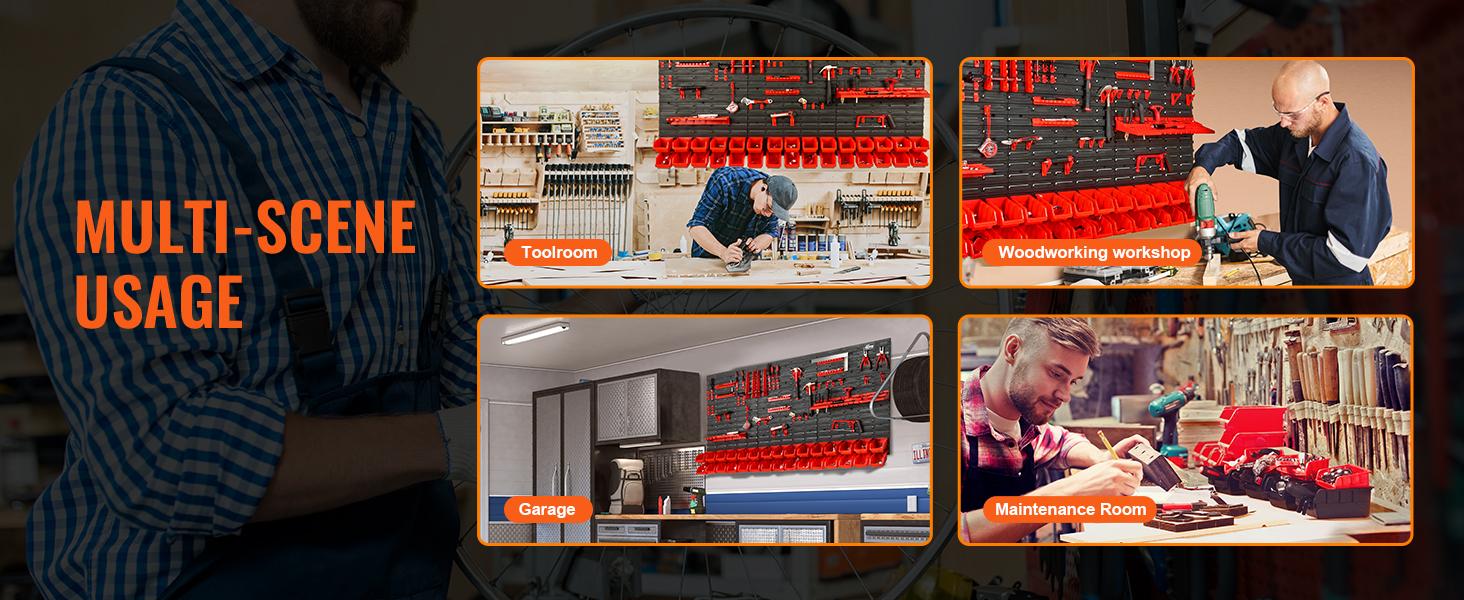 VEVOR Wall Mounted Storage Bins, TikTokShopBlackFriday, 30-Bin Parts Rack Organizer Garage Plastic Shop Tool with Wall Panels/Tool Holders/Hooks, Tool Organizer for Nuts, Bolts, Screws, Nails, Beads, Buttons VEVOR Super Brand Day