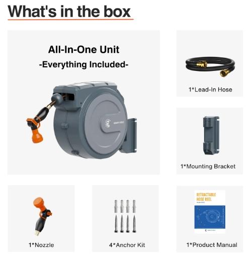 65ft Garden Retractable Hose Reel 5/8in by Giraffe Tools 65ft Garden Retractable Hose Reel 5/8in by Giraffe Tools