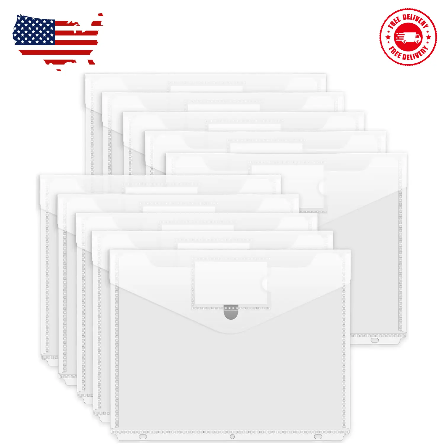 Binder Pocket, 10 Pack Super Heavyweight Plastic Folders with Tight Closure, Clear