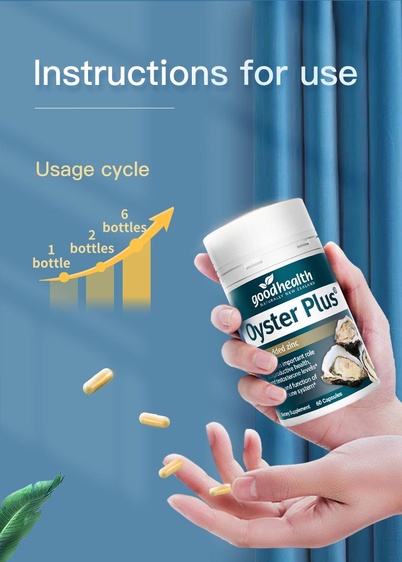 Goodhealth Oyster Plus-Men's Vitality-Premium Oyster Extract Capsules with Zinc+Arginine+Taurine-Reproductive and Immune Support- Heart&Liver Health, Muscle Growth-Blood Circulation-Dietary Supplement-New Zealand Made-GMP-60 Capsules