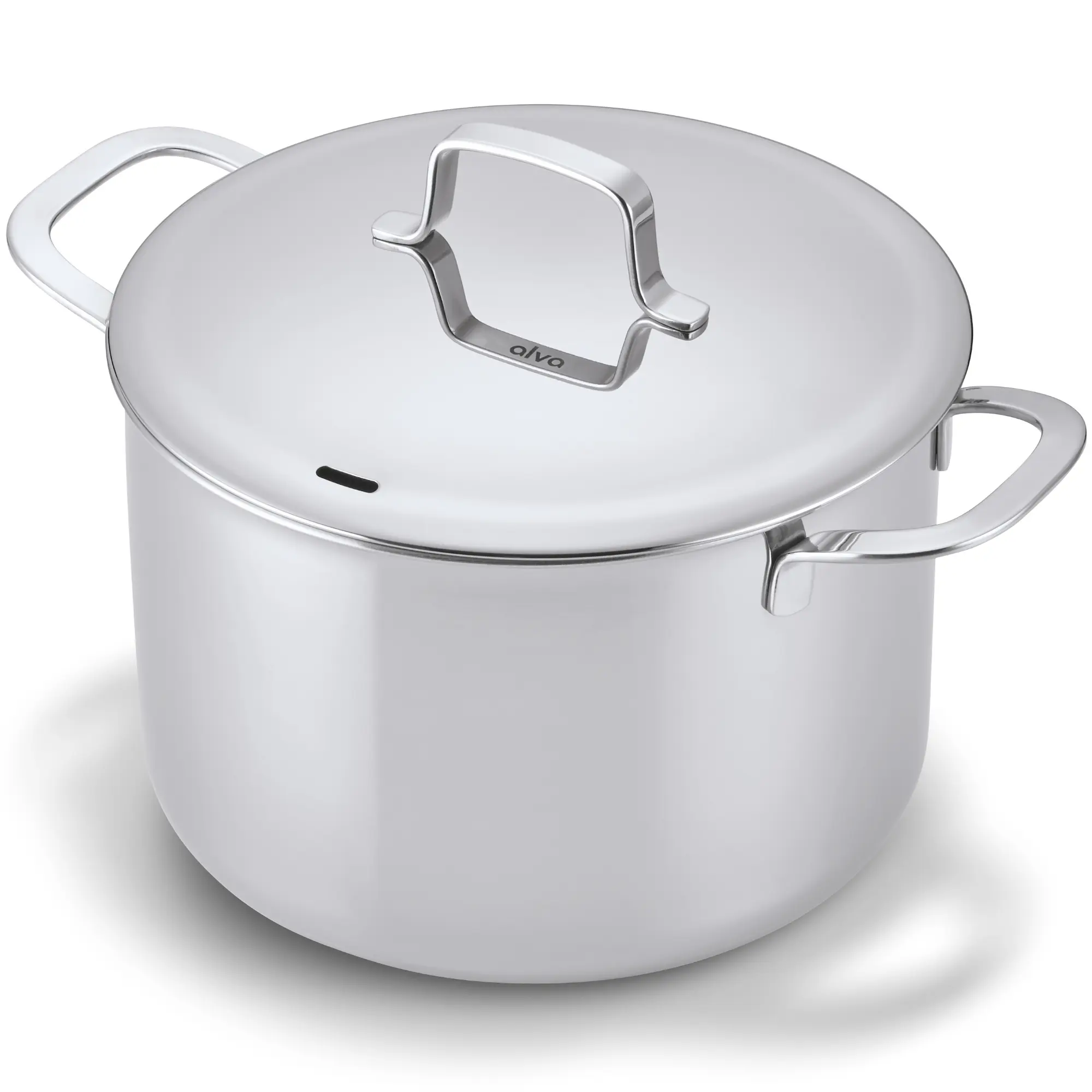 Alva Maestro Family-Sized Sturdy Stainless Steel Stock Pot with Glass Lid & Handles - Batch-Cooking Ready, Induction-Compatible, Oven-Safe to 500°F, Dishwasher-Safe, Mirror-Polished, Laser-Etched Interior Measurements Kitchen Cookware, Kitchen Food Cookwa