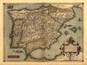 Spain 1570 Orbis Terrarum Historic Ortelius Map Poster Unframe