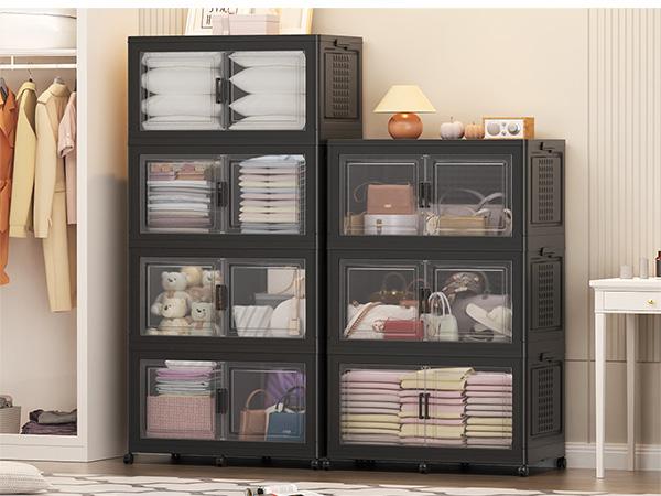 Broview V40 464Qt/600Qt/800Qt Large Stackable Storage Bins with Lid & Wheels, Extra Large Stackable Storage Bins with Dividers,19"D Closet Organizers and Storage Cabinet Shelves Collapsible Box for Home Kitchen