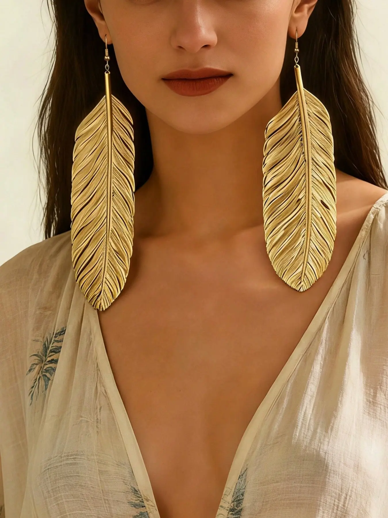 Feather Earrings for Women, Exaggerated Fashion Jewelry, Boho Earrings, Elegant Versatile Party Accessories, Stylish Big Ear Studs, Statement Earrings, Fashionable Earrings