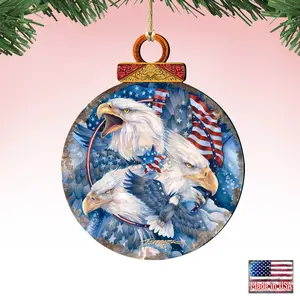 Designocracy 8591730-JB-S2 5 x 5.5 in. Allegiance Patriotic Eagles Wooden Ornaments - Set of 2