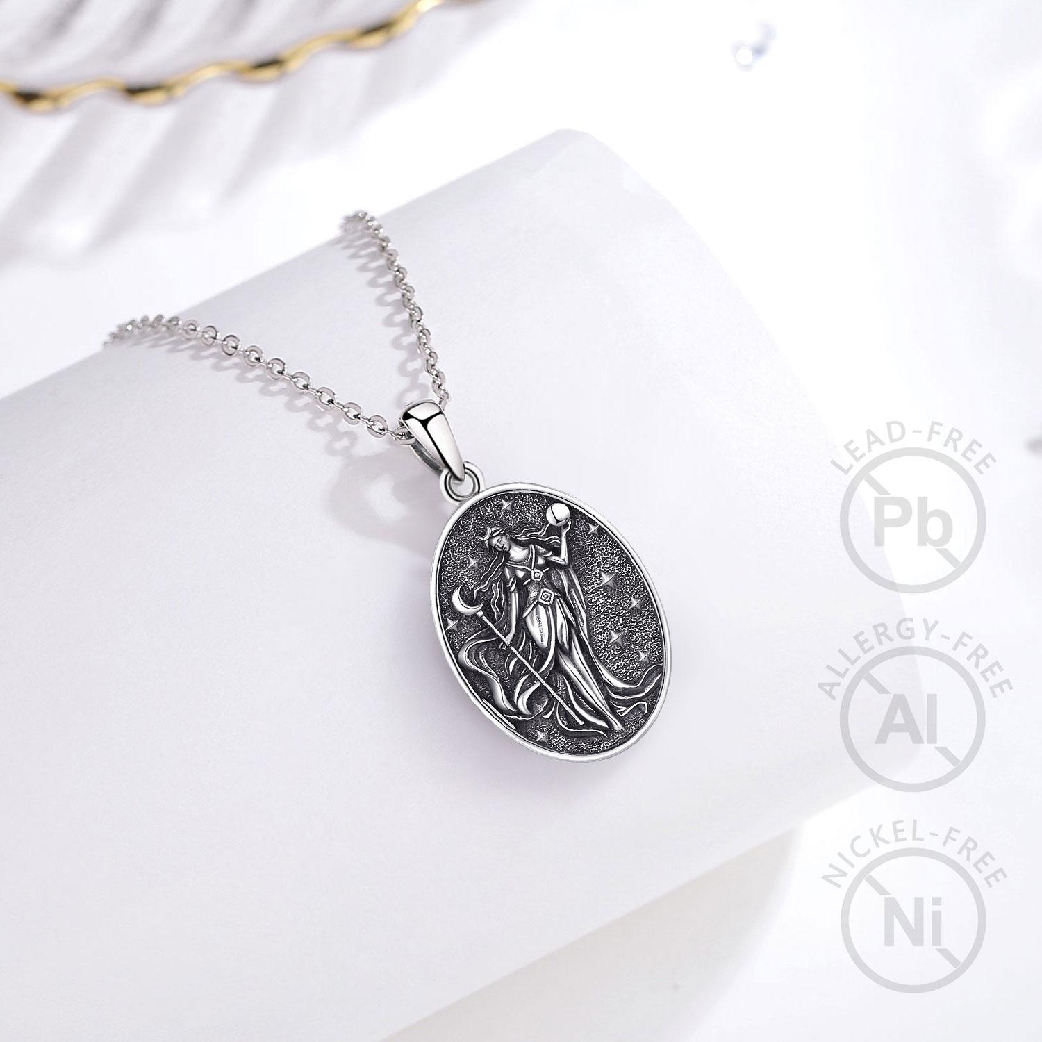 Eudora S925 Sliver Nox Goddess Necklace, Double Side Greek Mythology Feminine Pendant, Goddess of Night Protection Amulet for Women, Celestial Moon Stars Jewelry Nyx Hypoallergenic Eudora S925 Sliver Nox Goddess Necklace, Double Side Greek Mythology Feminine Pendant, Goddess of Night Protection Amulet for Women, Celestial Moon Stars Jewelry Nyx Hypoallergenic