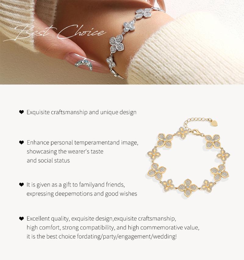 ATTAGEMS Flower Design D Color VVS1 Lab-Created Moissanite Bracelet Luxury Jewelry Women Engagement Birthday Daily Party Hypoallergenic Jewelry Gift B066