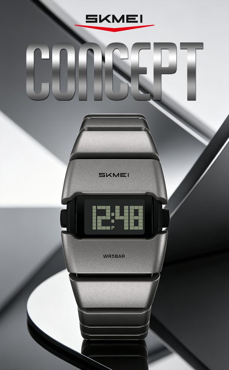 SKMEI Men's Multi Function 5ATM Water-Resistant Tonneau Digital Sports Wristwatch, 34.9x37mm Bold Digits, Stopwatch, Alarm, Date, EL Backlight, Chunky ABS Plastic Band, Trendy Urban Fashion Wristwatch for Outdoor Sports & Everyday Wear