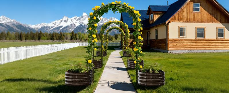 Lilypelle Galvanized Raised Garden Bed Set – 2-in-1 or 3-in-1 Planter Boxes with 71" or 87" Trellis for Climbing Plants, Outdoor Gardening Raised Beds with Climbing Net for Fruits, Vegetables, Flower