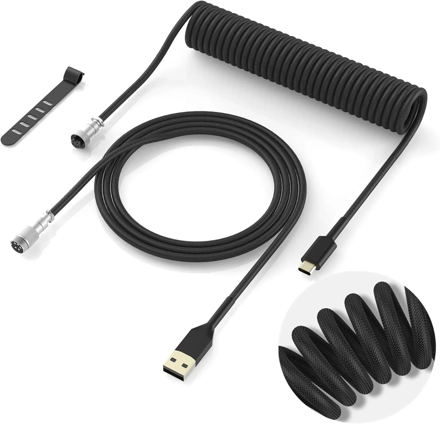 Womier Detachable Aviator Coiled Keyboard Cable - Type-C to USB-A Copper USB Cables, 5.9in 20mm Inner Diameter Fast Charge Computer Accessory for Mechanical Gaming Keyboards, Excellent Quality