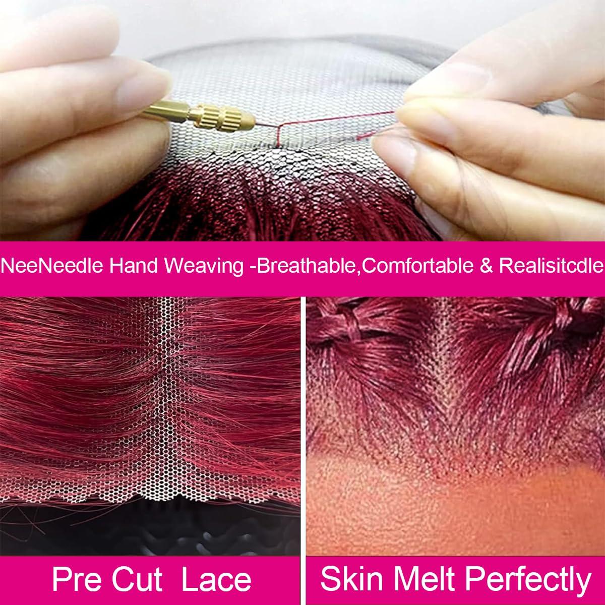 Bling Hair Body Wave 9x6 Glueless Wig Burbundy #99j Colored Preplucked Remy Brazilian 7x5 Lace Closure HD Lace No Tangling No Shedding 180 Density Wig